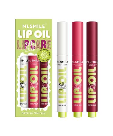 3 Colors Fat Lip Oil Click Slick Moisturizing Lip Balm High Pigment Glow Lip Oil Long-lasting Lip Gloss Pigmented Vegan Lip Balm Lightweight and Glossy Lip Plumper with Coconut Oil-Set A