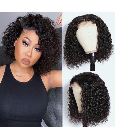 Water Wave Human Hair Bob Wigs for Black Women 13x5x1 Short Curly Lace Front Wigs Human Hair Wet and Wavy Human Hair Lace Front Bob Wig 10inch Pre Plucked with Baby Hair 12 Inch 13x1 water wave short bob wigs