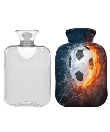 ZZXXB Football water and fire hot water bottle with fleece cover 2 liters PVC warming bag for neck shoulder pain hand-lane warmer and heating press and cold therapy