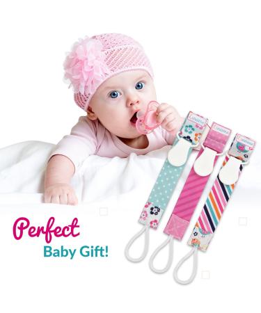 Liname Neutral Pacifier Clip - 3 Pack for Boys & Girls - Baby Binky Holder - Spring Flowers Design - Buy Online on GoSupps.com