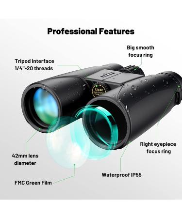 Kylietech 12X42 Binoculars with Phone Adapter | HD Waterproof Compact Binoculars for Bird Watching, Hunting, Hiking, Sports, and Concerts - Buy Online on GoSupps.com