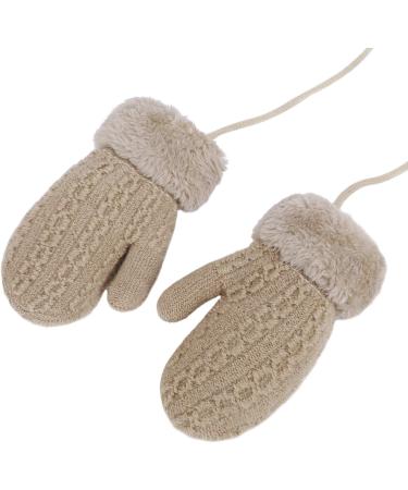 Baby Toddler Cute Winter Knitted Mittens with Fleece Lining - Beige | Ages 1-4 Years - Buy Online on GoSupps.com