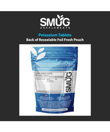 SMUG Potassium Tablets - 120 High Strength 200mg Pills - Supports Blood Pressure and Muscle Function - Vegan Friendly - Made in Britain - Buy Online on GoSupps.com