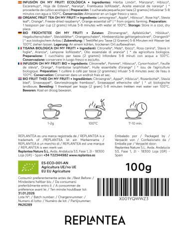 Oh My Fruit Organic Loose Leaf 100g (50 Cups) | Fruit Tea Loose with Orange Raspberry Apple Lemongrass and Real Stevia Leaf REPLANTEA - Buy Online on GoSupps.com