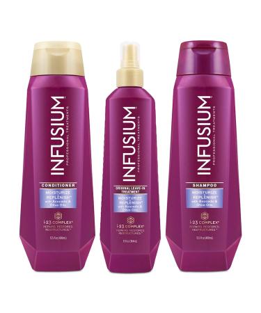 Infusium Professional Shampoo  Conditioner and Leave-In Treatment Set - Moisturize and Replenish - Avocado & Olive Oil  3 13.5oz Bottles