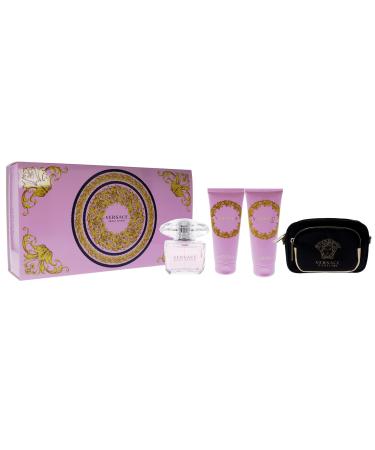 Versace Bright Crystal Women 3oz EDT Spray 3.4oz Shower Gel 3.4oz Body Lotion Bag 4 Pc Gift Set