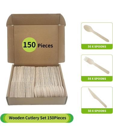 100% Natural Birch Wooden Cutlery Set 6'' Biodegradable Wood Utensils Set 150 Counts (50 Knives + 50 Forks + 50 Spoons) Disposable and Compostable Alternative to Plastic Cutlery 150PCS (50 Forks 50 Knives 50 Spoons) - Buy Online on GoSupps.com