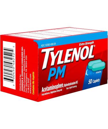 Tylenol PM Extra Strength Caplets - 500mg Acetaminophen & 25mg Diphenhydramine for Nighttime Pain Relief - Non-Habit Forming - 50 ct - Buy Online on GoSupps.com