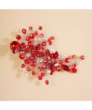 Kercisbeauty Red Crystal Hair Piece for Women and Girls Wedding Bridal Hair Clips Boho Cute Rhinestones Hair Accessory (Red) - Buy Online on GoSupps.com