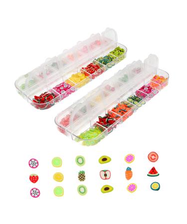 FRCOLOR 6 Boxes 12 Flower Nail Art Slices Polymer Clay Lemon Decor Fruit Slice Nails Fruit Nail Decorations Nail Clay Sequins Clay Slices Scrapbooking Stickers Watermelon Crystal Mud 3d