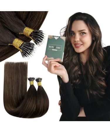 RUNATURE Nano Human Hair Extensions Brown Ombre Ash Brown Nano Ring Hair Extensions Real Human Hair Brown Nano Tip Hair Extensions Human Hair Straight 12 Inch 40g 12" A-Nano-#2/8/2
