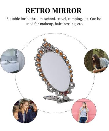 Heallily Vintage Peacock Mirror Comb Set - Metal Handheld Makeup Mirror and Comb Set for Girls - Foldable Retro Design (Silver) - Buy Online on GoSupps.com