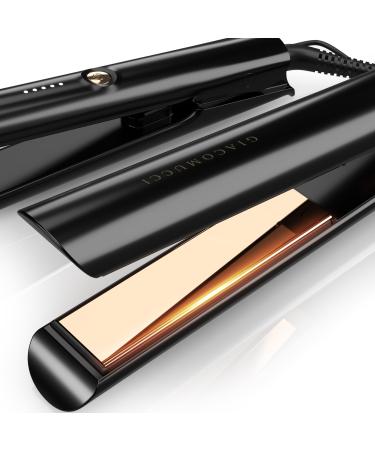 Titanelli 2 in 1 Titanium Hair Straightener and Curler | 100% Pure Ti-Thermal Technology Flat Iron | 1-Inch Professional Styling | Available in Black Gold and Pink (Black)