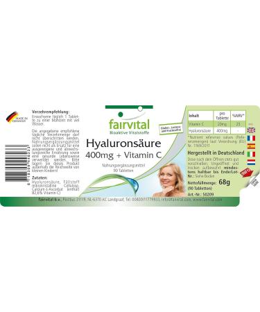 Fairvital | Hyaluronic Acid 400mg + Vitamin C - High Dose - Vegan - 90 Tablets - Buy Online on GoSupps.com