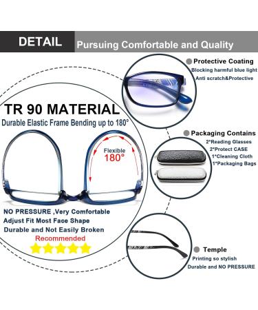 EYEURL 2.50 Reading Glasses for Men & Women - 2 Pack Blue Light Blocking Rectangular Frames Anti-Glare Stylish Prescription Eyewear - Lightweight Blue & Black - Buy Online on GoSupps.com