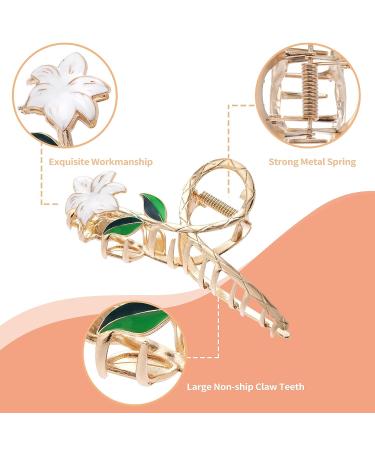 White Lily Metal Hair Claws - Strong Hold Claw Clips for Thick Hair | Lusofie Flower Hair Accessories - Buy Online on GoSupps.com