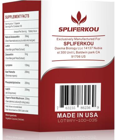 Spliferkou Astaxanthin and Lycopene 70mg Astaxanthin Supplement with Phosphatidylcholine Lutein and Zeaxanthin Powerful Antioxidants Supplement (180 Capsules) - Buy Online on GoSupps.com
