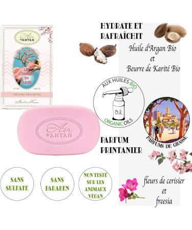Bar Soap 2x100g CERISIERS EN FLEURS by Un Air d'Antan / Fragrance from South Of France: Cherry Blossom & Freesia/Organic Argan Oil/No Paraben/Moisturising Soap/Body Soap/Hand Soap/French Soap Cherry Blossom x2 - Buy Online on GoSupps.com