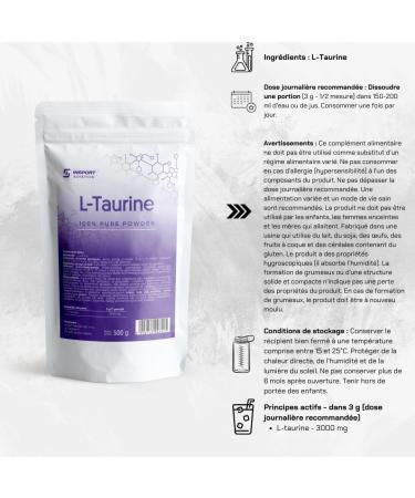  INSPORT Nutrition Taurine Powder 500g - Taurine 3000mg Powder - Amino Acid - For Recovery - For Endurance - No Unnecessary Additives. - Buy Online on GoSupps.com