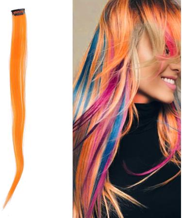 Colored Hairpieces Colored Hair Clip Rainbow Hair Extensions Straight Hairpiece Clip Bright Color Hair Extensions Hairpiece for Cosplay Dress Up Party Holiday for Girls Women Gift (Charm Orange) - Buy Online on GoSupps.com