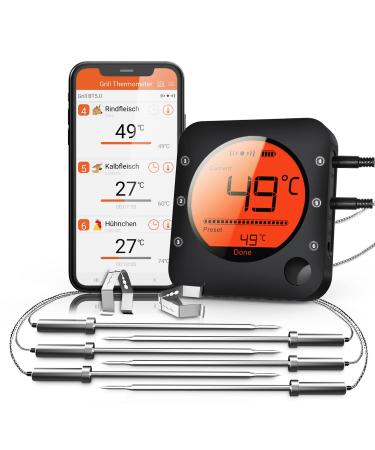Bfour kitchen Bluetooth thermometer Digital grill thermometer with 6 temperature sensor meat thermometer with alarm polished bowl for grill bbq friend gift with 6 probes - Buy Online on GoSupps.com