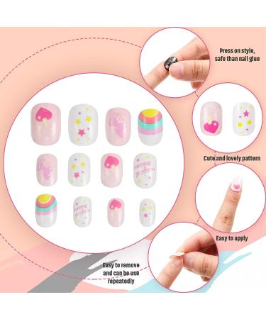 240 Pieces Children False Nails Kids Girls Press On Short Artificial Fake Nails - Pink Heart Design - Nail Decoration Kit for Girls - Buy Online on GoSupps.com