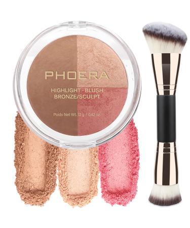 PHOERA Contour Palette Shades with Highlighter & Bronzer & Blush Non-greasy and Waterproof Contouring Makeup Easy to Sculpt the Face with Lightweight Makeup (#002)