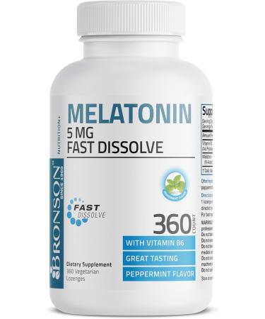 Bronson Melatonin 5mg Fast Dissolve Peppermint Tablets with Vitamin B6 - Promotes Relaxation, 360 Vegetarian Chewable Lozenges - Buy Online on GoSupps.com
