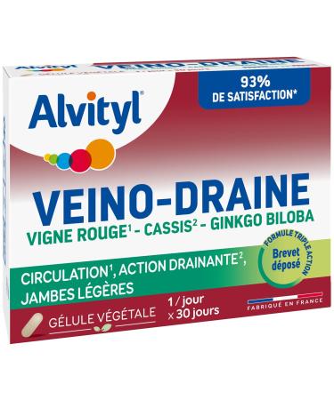 Alvityl - Veino-Draine - Circulation, Draining action, Light legs - Red vine - 93% satisfaction - 30 capsules