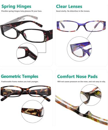 Eyekepper 4-Pack Colorful Spring Hinge Rectangular Reading Glasses +2.50 - Stylish & Comfortable Viewing - Buy Online on GoSupps.com