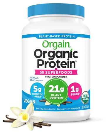 Orgain Organic Protein + Superfoods Powder, Vanilla Bean - 21g of Protein, Vegan, Plant Based, 5g of Fiber, No Dairy, Gluten, Soy or Added Sugar, Non-GMO, 2.02lb 2.02 Pound (Pack of 1)