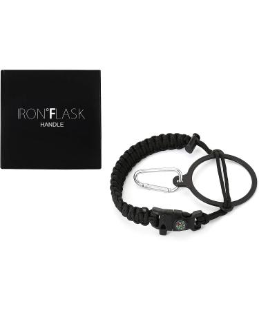Iron Flask Paracord Handle - Wide Mouth Water Bottle Carrier with Safety Ring, Carabiner & Survival Bracelet - Midnight Black - Buy Online on GoSupps.com