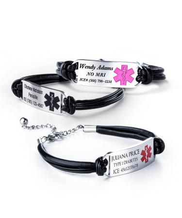 Caramel Sweet Life Medical Alert Bracelets for Women Personalized Stainless Steel Emergency Medical ID Bracelets Wristband