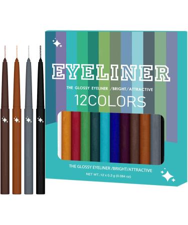 Glitter Eye Liner Set 12 Colors Eye Shadow Pencils | Waterproof Eye Liners Professional Eye Makeup Set Long Lasting and Sweatproof Makeup Colors - Buy Online on GoSupps.com