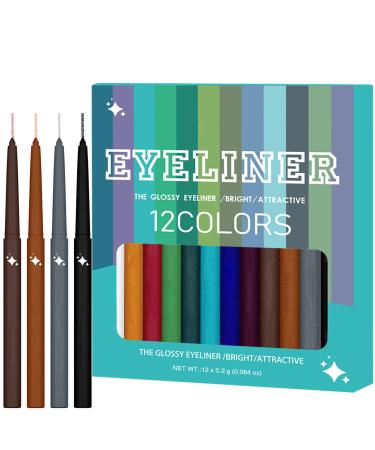 Eye Liner Set | 12 Colors Eye Shadow Pens Waterproof Eye Liners Professional Eye Makeup Set Long Lasting and Sweatproof Makeup Colors