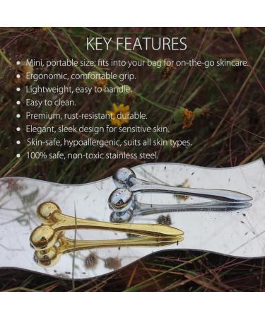 Ivy 3D Face Massage Roller - Mini Travel-Sized Y-Shaped Stainless Steel Jade Roller & Ice Roller for Face Sculpting - Gold - Buy Online on GoSupps.com