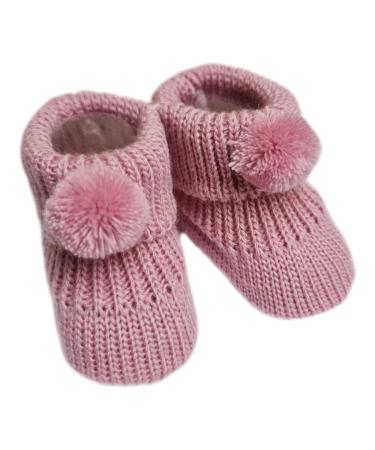 Nursery Time Royal Icon Newborn Baby Boys Girls Booties Knitted Pom Pom Booties Soft Baby Bootees NB-3 Months 116-377 3 Months Rose Gold