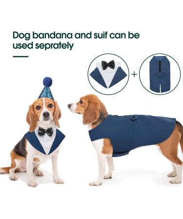 Kuoser Dog Smoking Suit & Bandana Set - Stylish Pet Formal Clothes for Dogs | Wedding Halloween & Birthday Party Costumes | S-XXL 42cm Blue - Buy Online on GoSupps.com