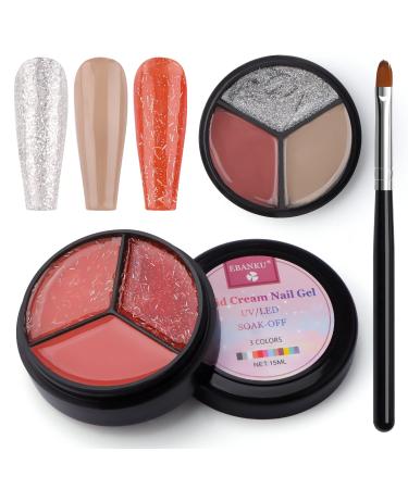 Ebanku 6 colors solid cream gel nail polish set 3 in 1 pudding cream nail gel color gel color gel for gelail solid uv gel nail polish Geln gel colors set with nail brushes for nail polish salon - b