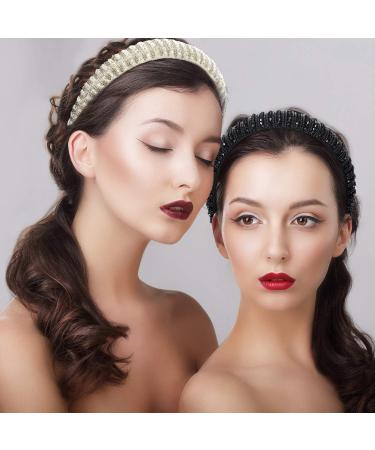 Bachelorette Party Crystal Rhinestone Headbands - 2 Piece Set in Black & White | Velvet Padded Hair Accessories for Women - Buy Online on GoSupps.com