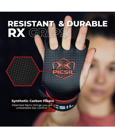PICSIL RX 2-3 Finger Carbon Hand Grips - Red Medium, Hand Protection for Gymnastics, Cross Training, Weightlifting, WODs, Pull Ups - Men & Women - Buy Online on GoSupps.com