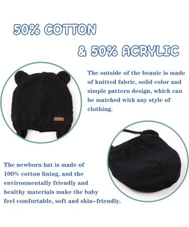 XIAOHAWANG Baby Earflap Beanie Hat - Soft Knit Bear Design, Black - 0-6 Months - Buy Online on GoSupps.com