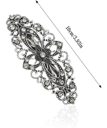 Vintage Flower Hair Barrette - Antique Style Hair Clip for Women, Sparkly Silver Hair Accessory for Wedding, Prom - Crystal Grip Jewellery - Buy Online on GoSupps.com