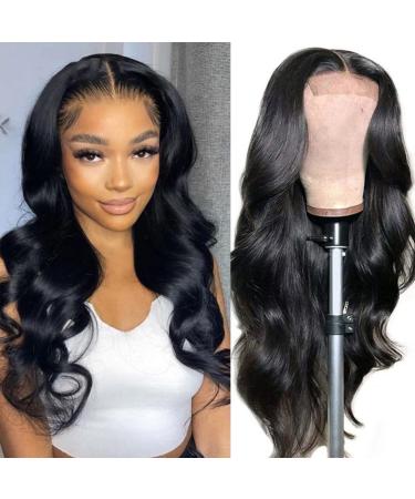 Wigs for Black Women Human Hair Body Wave Glueless 4x4 Closure Wigs Human Hair Pre Plucked  Brazilian Virgin Body Wave Lace Front Wig Bleached Knots  150 Density Natural Black Human Hair Wigs(16 Inch) 16 Inch 4x4 Body