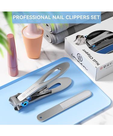 INXEN Stainless Steel Nail Clippers Set for Thick Nails - Wide Jaw Opening, Nail File Included - Ideal for Men, Women, and Seniors - Silver - Buy Online on GoSupps.com