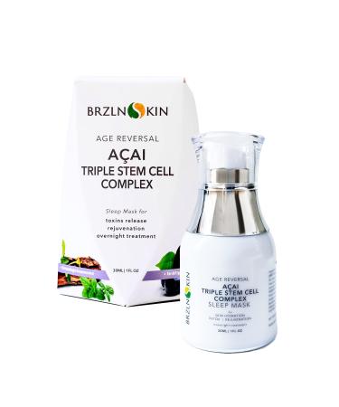 Acai Triple Stem Cell Overnight Face Mask | Brazilian Treatment Rejuvenating Facial Sleep Complex Nourishing Formula | Anti Aging 1 oz