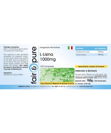 Fair & Pure L-Lysine Tablets 1000mg - High Dose Vegan Supplement - 120 Count for Immune Support & Health - Buy Online on GoSupps.com