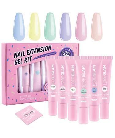 TOBEGLAM Poly Nail Extension Gel Set - Sweet Candy 6 Colors Poly Nail Builder Gel 15ML Trendy Summer Nail Art Design Poly Nail Gel Colors Salon DIY Nail Beginner Starter Kit at Home Sweet Candy Castle