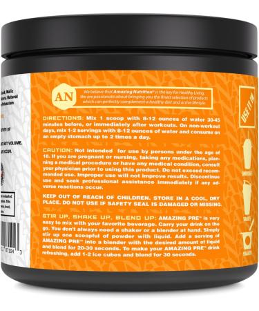 Amazing Nutrition Amazing PRE | Ultimate Pre-Workout Supplement | 30 Servings Powder | 2.5 Grams BCAA Per Serving (30 Servings Natural Orange) Natural Orange 7.4 Ounce (Pack of 1) - Buy Online on GoSupps.com