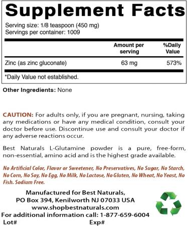 Best Naturals Zinc Gluconate Pure Powder - 1 lb | High-Quality Supplement - Buy Online on GoSupps.com